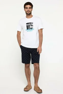 Milano Bermuda de algodão com micro estampado Estampado azul New