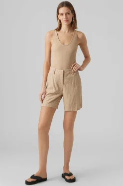 Vero Moda Bermudas de linho Castanho Fashion