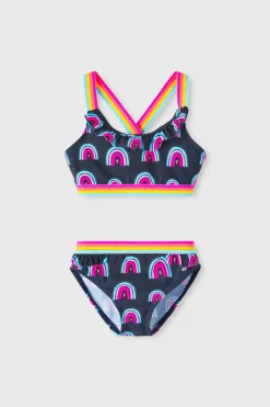 Name it Biquíni de menina contraste de arco-íris com detalhe de folho azul Online