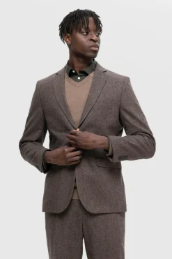 Selected Blazer estrutura de lã reciclada. Castanho Fashion