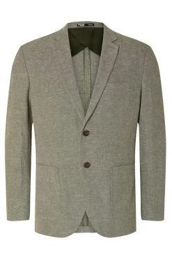 Selected Blazer Slim Fit confecionado com algodão orgânico e linho Verde Best