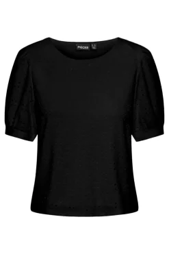 Pieces Blusa com decote em forma de Ou e manga curta. preto Fashion