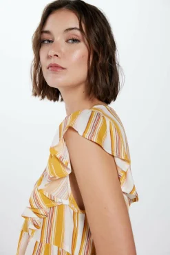 Springfield Blusa Crepe Folhos Riscas estampado Fashion