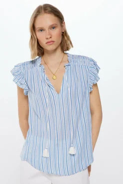 Springfield Blusa Crepe Ninho de Abelha azul New