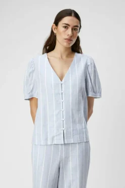 Object Blusa de linho com estampados às riscas Azul Clearance