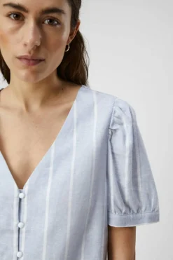 Object Blusa de linho com estampados às riscas Azul Clearance