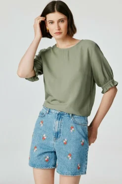 Pieces Blusa de manga 3/4 verde Hot