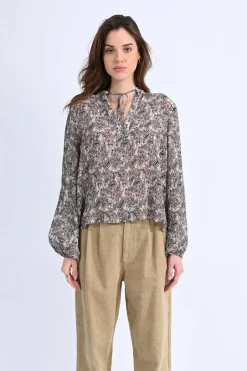 Molly Bracken Blusa de manga comprida com estampado e laçada Ecru Hot