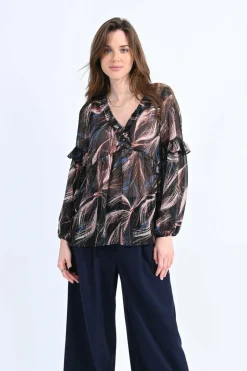 Molly Bracken Blusa de manga comprida com estampado e folhos Preto Hot
