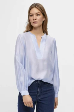 Object Blusa de manga comprida e decote em bico Azul Sale