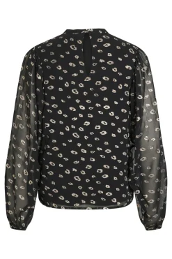 Vila Blusa de manga comprida semitransparente Preto Hot