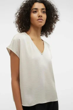 Vero Moda Blusa de manga curta com gola em V Fashion