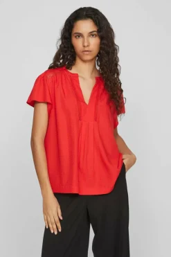 Vila Blusa de manga curta com decote em bico Vermelho Sale