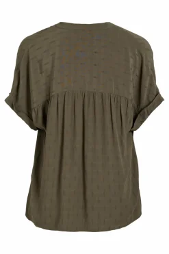 Vila Blusa de manga curta com decote em bico Verde Fashion