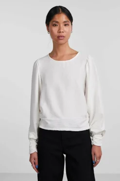 Pieces Blusa de mulher de manga comprida branco Best