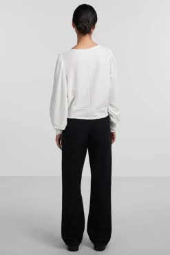 Pieces Blusa de mulher de manga comprida branco Best