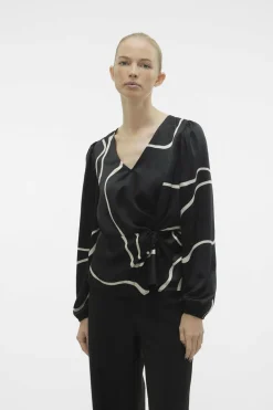 Vero Moda Blusa de mulher de manga comprida com nó lateral Clearance