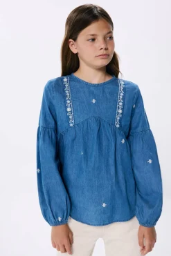 Springfield Kids Blusa denim bordada de menina azul Hot