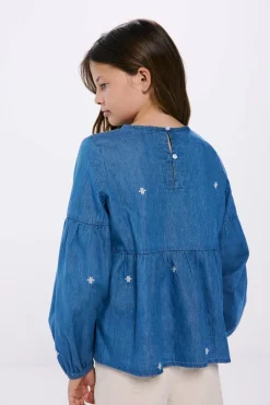 Springfield Kids Blusa denim bordada de menina azul Hot