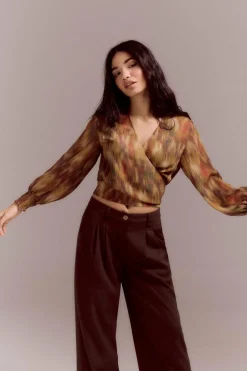 Slowlove Blusa estampada com laçada Verde Hot