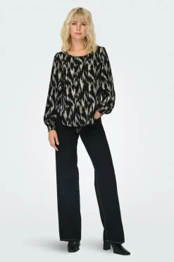 Only Blusa fluida de manga comprida preto Online