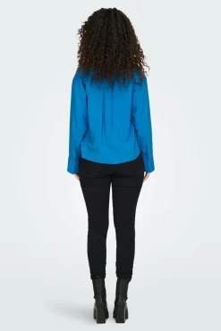 Only Blusa fluida gola em bico azul Hot