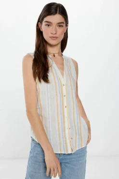 Springfield Blusa Gola Mao Sem Mangas Algodão Linho New