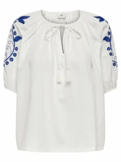 JDY Blusa gola redonda bordado branco New