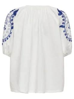 JDY Blusa gola redonda bordado branco New