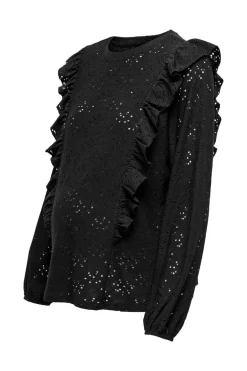 Only Maternity Blusa manga larga volantes maternity preto Discount