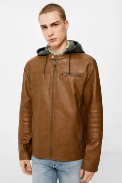 Springfield Blusão efeito pele capuz cru Fashion