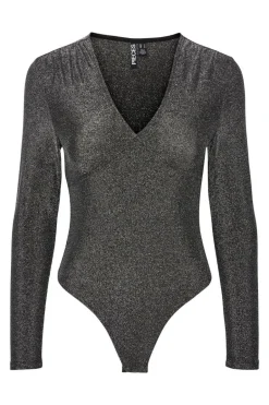 Pieces Body detalhe em lúrex preto Fashion