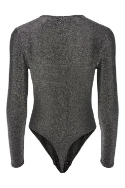 Pieces Body detalhe em lúrex preto Fashion