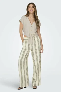 JDY Calças compridas de linho bege Fashion