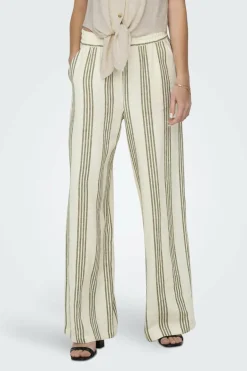 JDY Calças compridas de linho bege Fashion