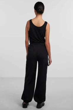 Pieces Calças de mulher cargo com bolsos nas laterais preto Clearance