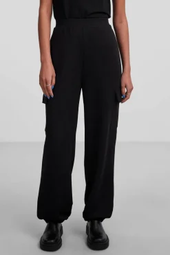 Pieces Calças de mulher cargo com bolsos nas laterais preto Clearance