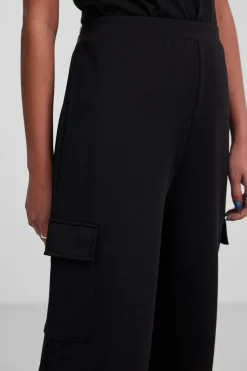 Pieces Calças de mulher cargo com bolsos nas laterais preto Clearance