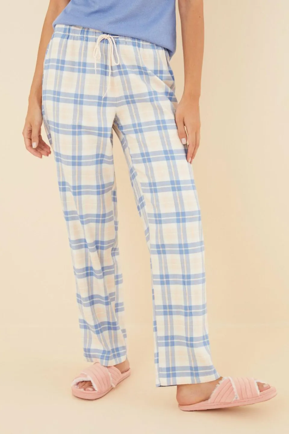 Women'secret Calças em 100% algodão de flanela aos quadrados em telha estampado Fashion
