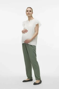 Mamalicious Calças fluidas de cintura baixa maternity verde Clearance