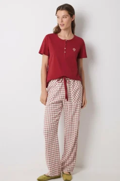 Women'secret Calças pijama xadrez algodão vermelho estampado Outlet