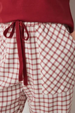 Women'secret Calças pijama xadrez algodão vermelho estampado Outlet