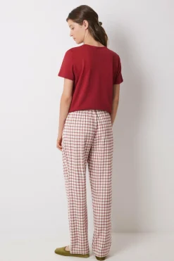 Women'secret Calças pijama xadrez algodão vermelho estampado Outlet