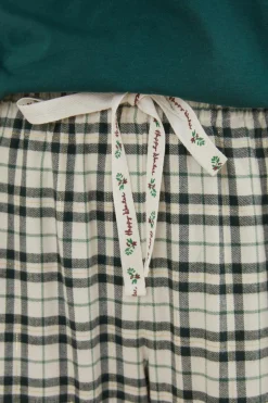 Women'secret Calças pijama xadrez algodão bege estampado New