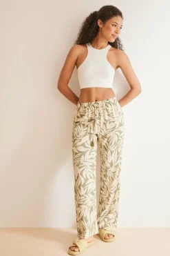 Women'secret Calças viscose estampado folhas verde Sale