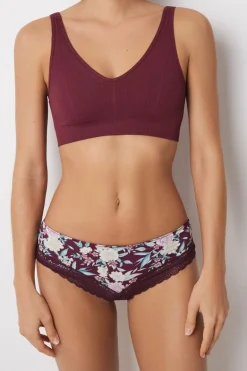 Women'secret Calcinha brasileira larga de renda floral estampado Best