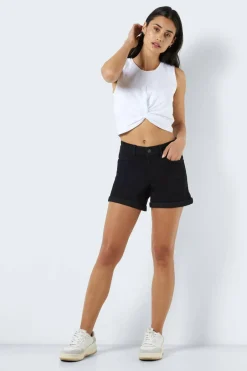 Noisy May Calções com dobra na bainha preto Fashion
