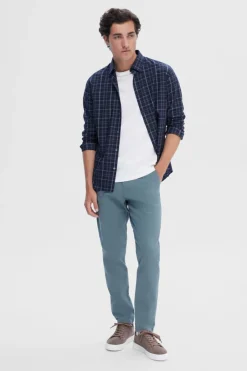 Selected Camisa ao xadrez regular fit de algodão orgânico. Azul Sale