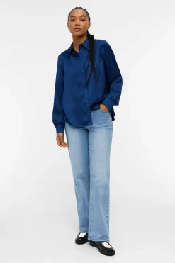 Object Camisa cetim Azul Fashion