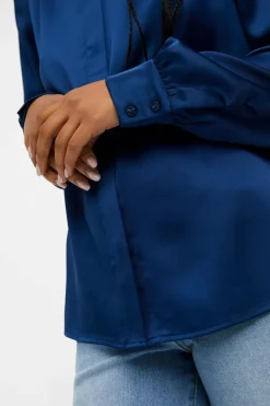 Object Camisa cetim Azul Fashion